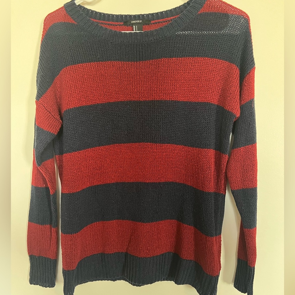 Forever 21 Maroon and Navy Striped Sweater